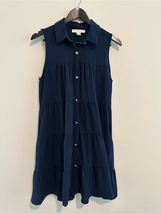Monteau Dresses & Skirts - Monteau Navy Sleeveless Tiered Button-Front